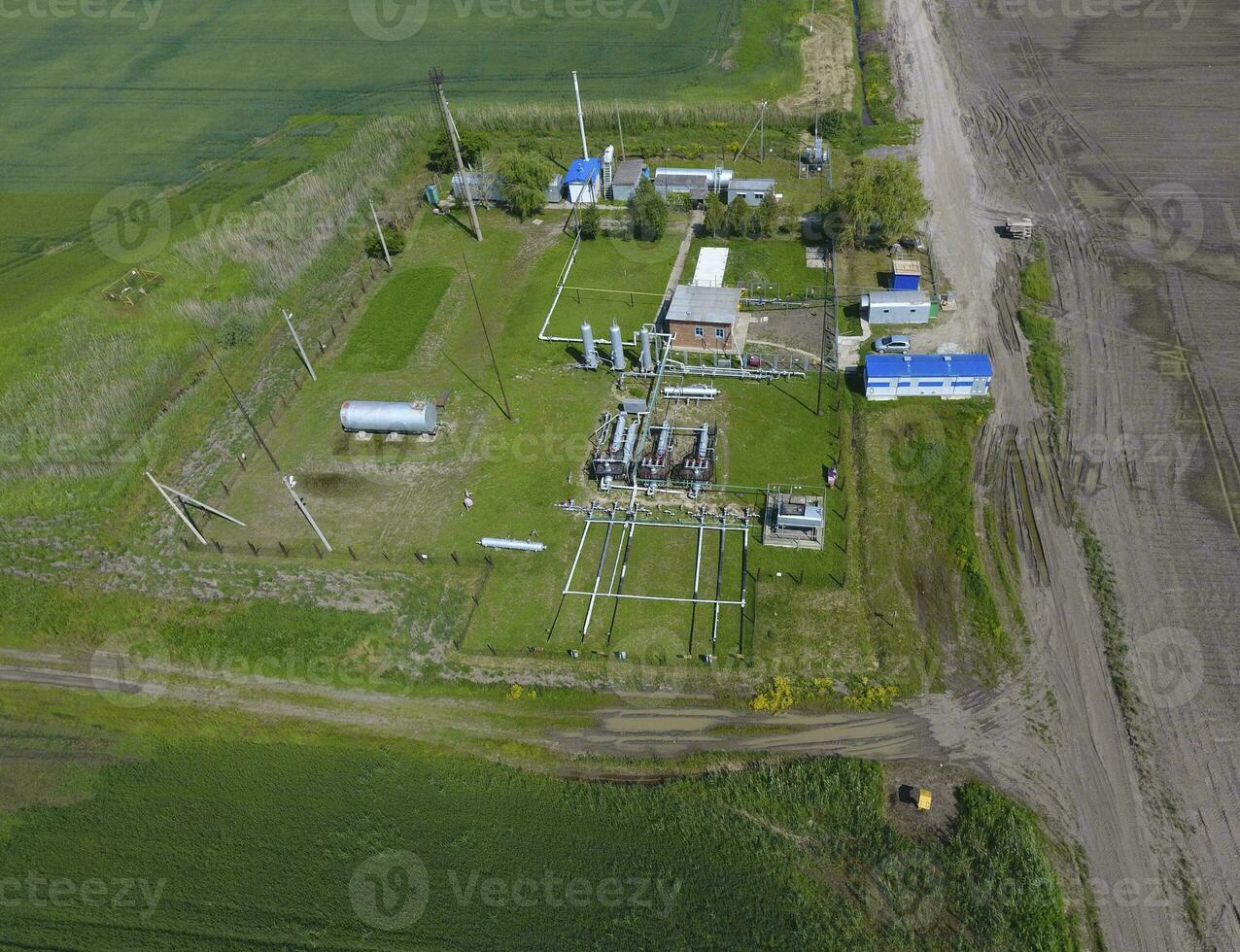 Equipment for the drying gas and condensate collection. Top view. Top view of the equipment for oil separation. Equipment for the drying gas and condensate collection. Oilfield equipment. photo