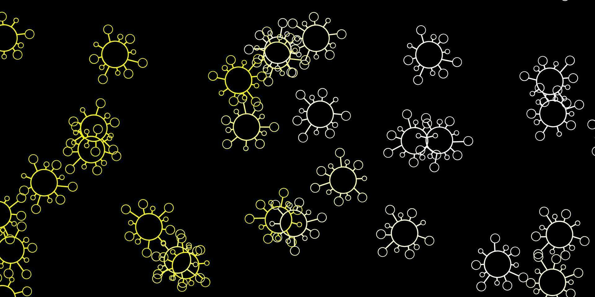 Dark yellow vector background with covid-19 symbols.