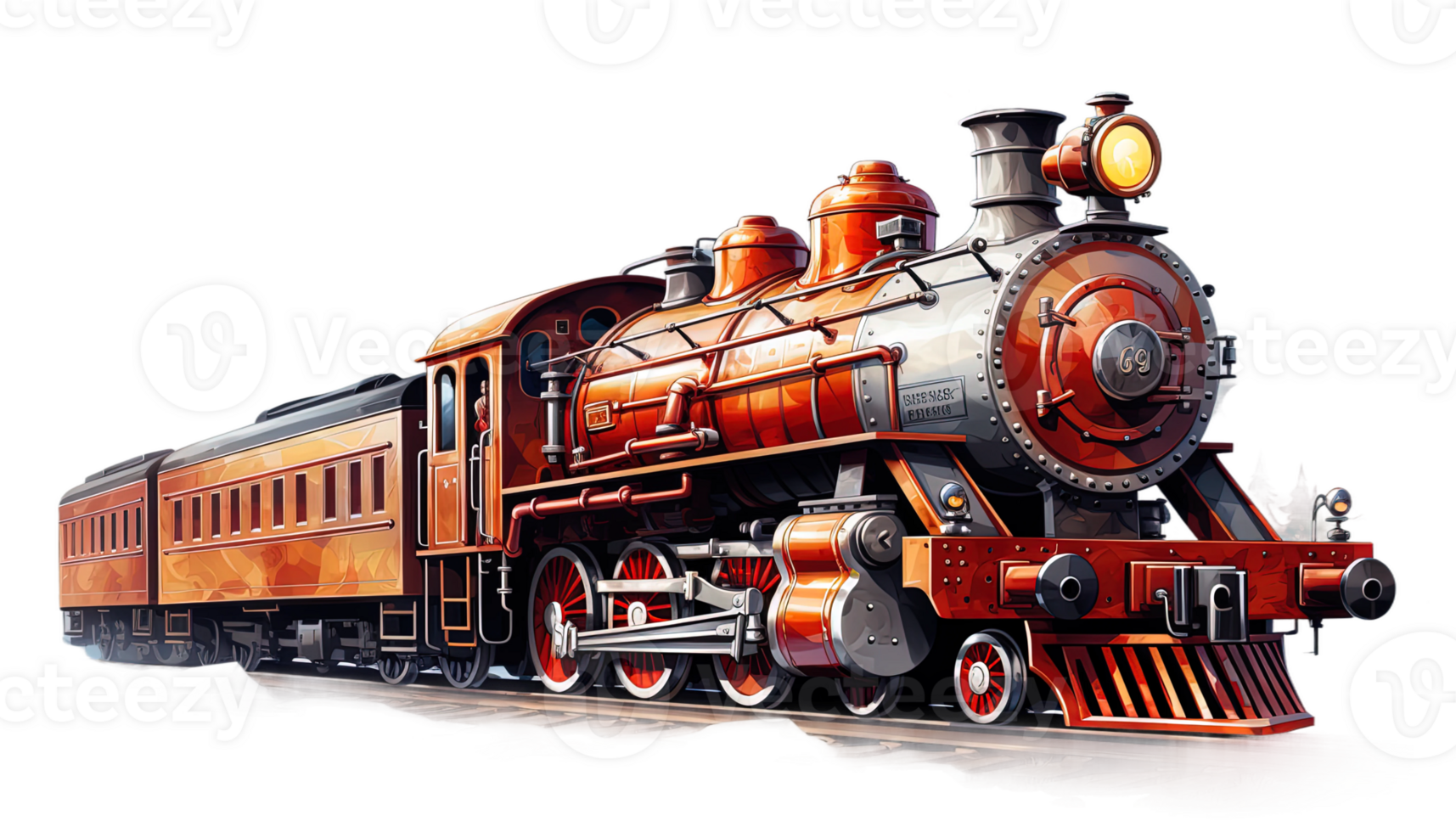 AI generated Train locomotive clipart, railway transport illustration, transparent background, vintage train, retro transportation, classic railway vehicle png