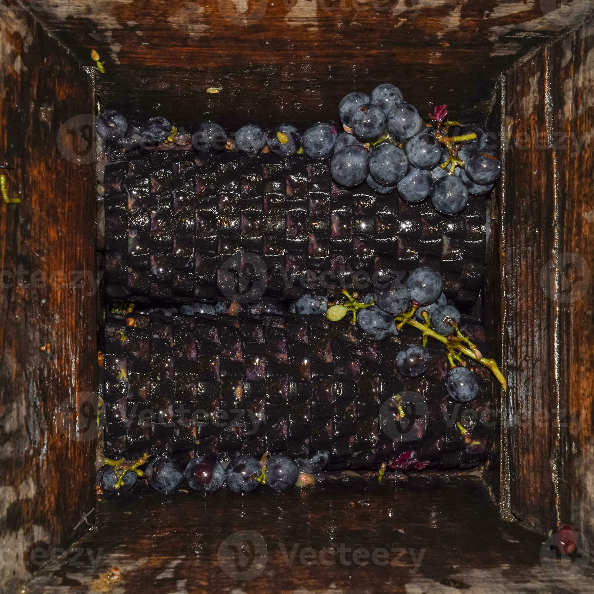 Manual mechanism for crushing grapes. Crush the grapes into juice and