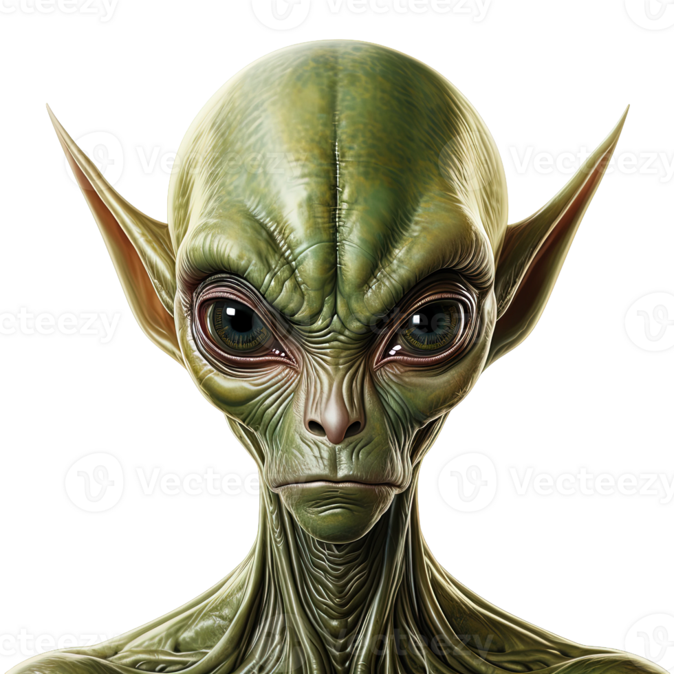 AI generated Green Alien clipart, green extraterrestrial, transparent background, UFO illustration, outer space creature png