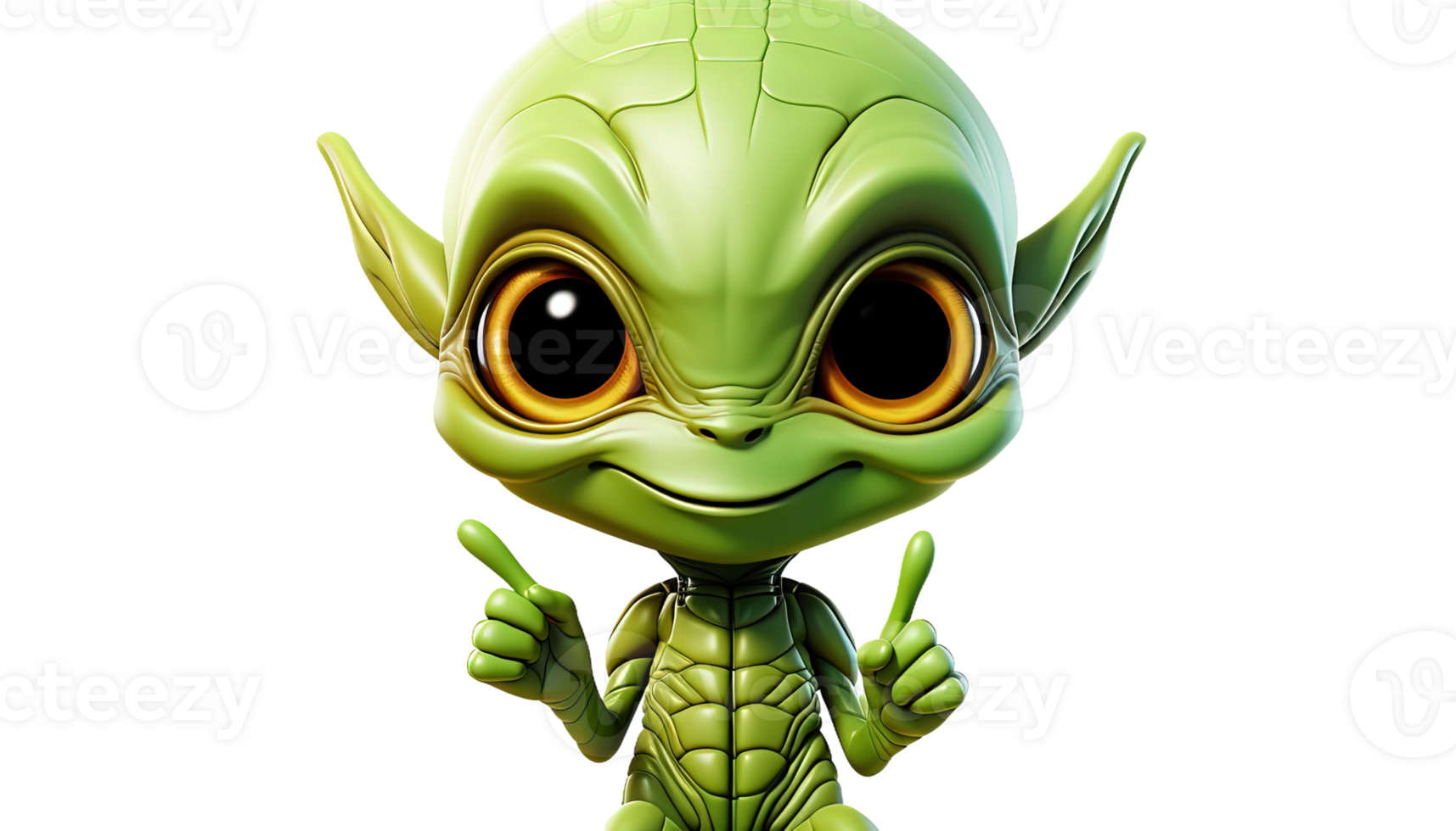 AI generated Green Alien clipart, green extraterrestrial, transparent background, UFO illustration, outer space creature png