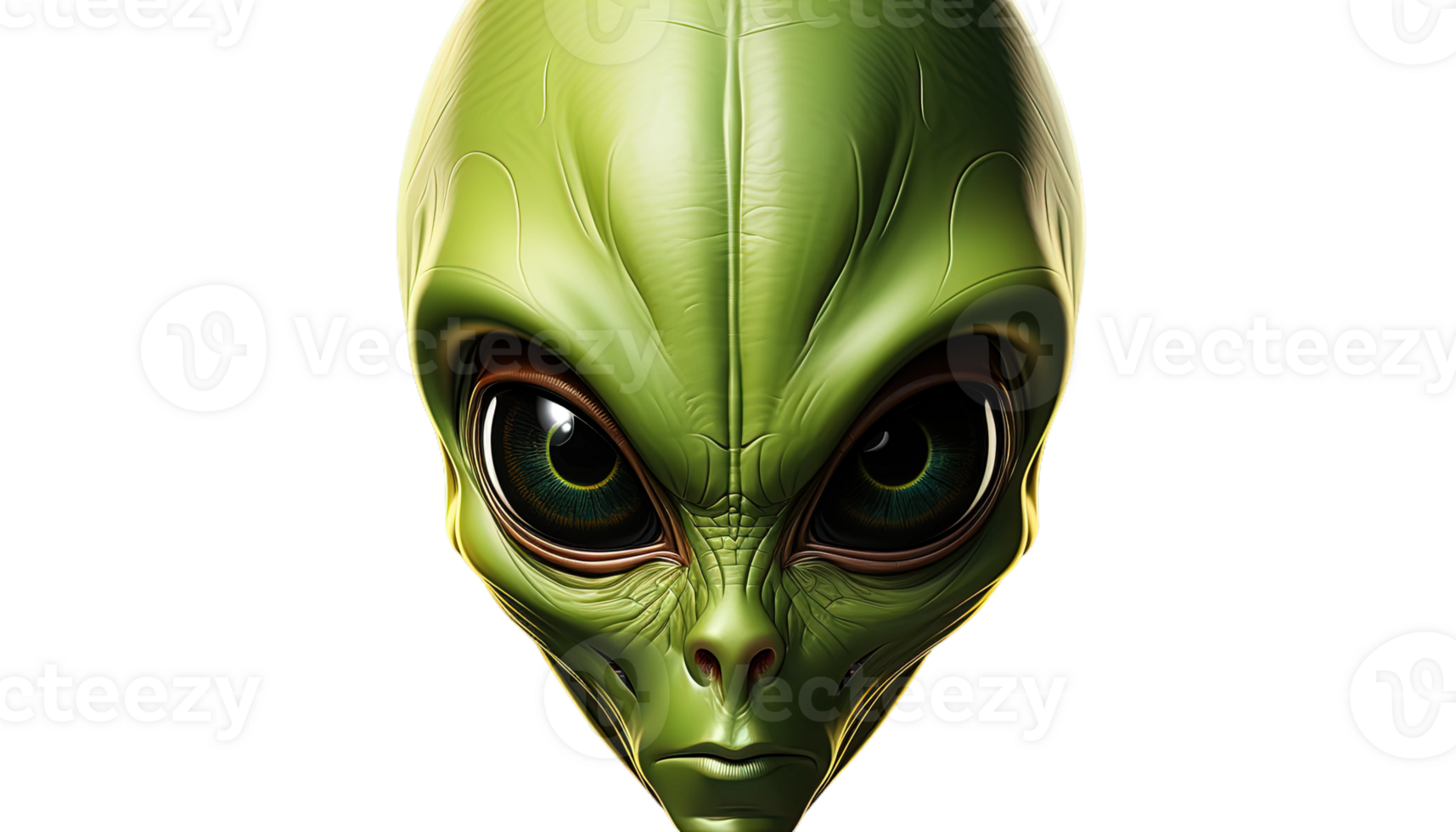 AI generated Green Alien clipart, green extraterrestrial, transparent background, UFO illustration, outer space creature png