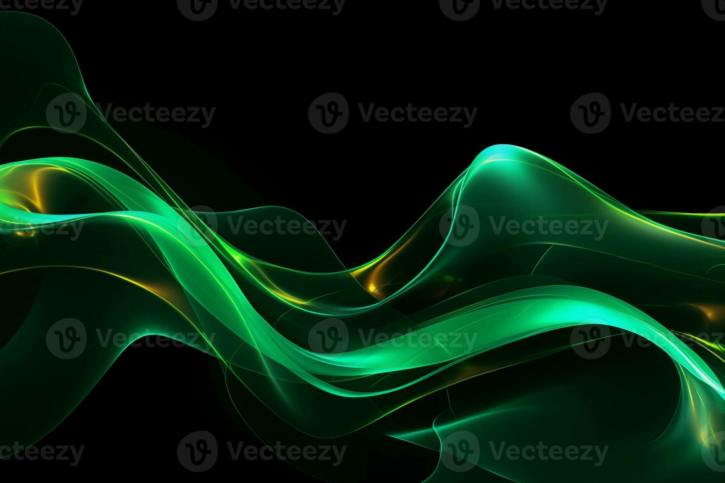 AI generated Dynamic green neon light lines with intricate curves and waves. photo