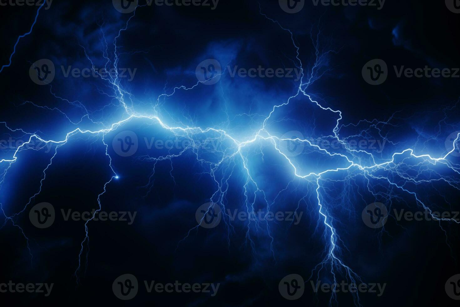 AI generated High voltage electric current glows neon blue on a dark background. photo