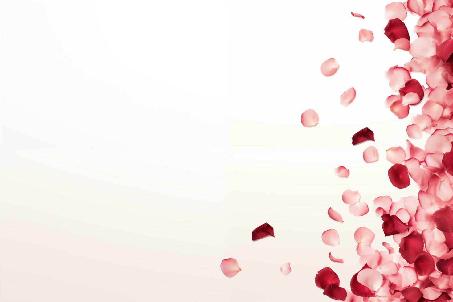 AI generated Falling rose petals on a white background with space for text. photo