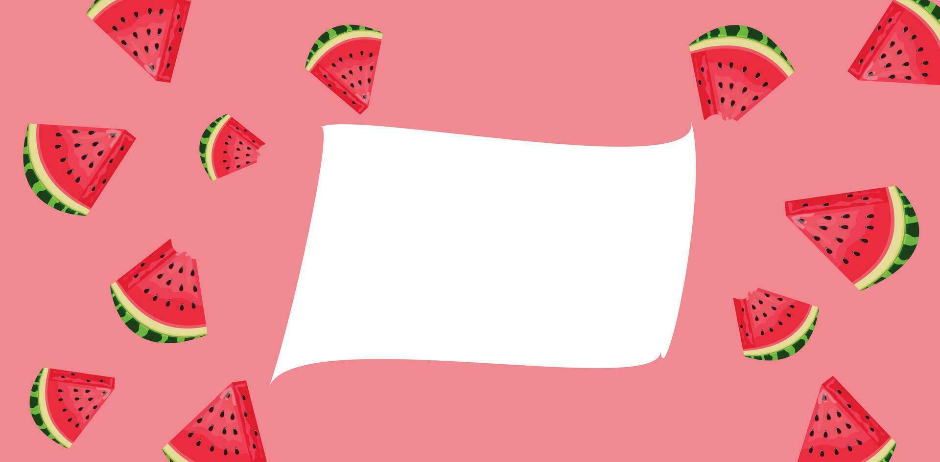 Summer poster with slices of watermelon on pink background with space for text. Summertime vector