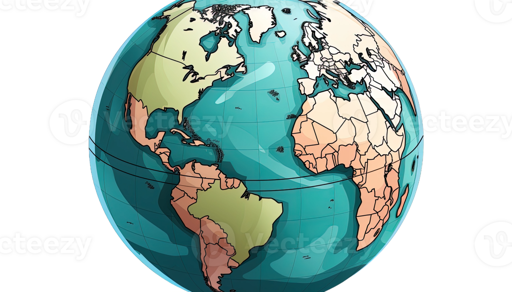 ai généré Terre globe clipart, global sphère illustration, transparent arrière-plan, planète Terre graphique, monde carte icône, international symbole, la géographie concept png