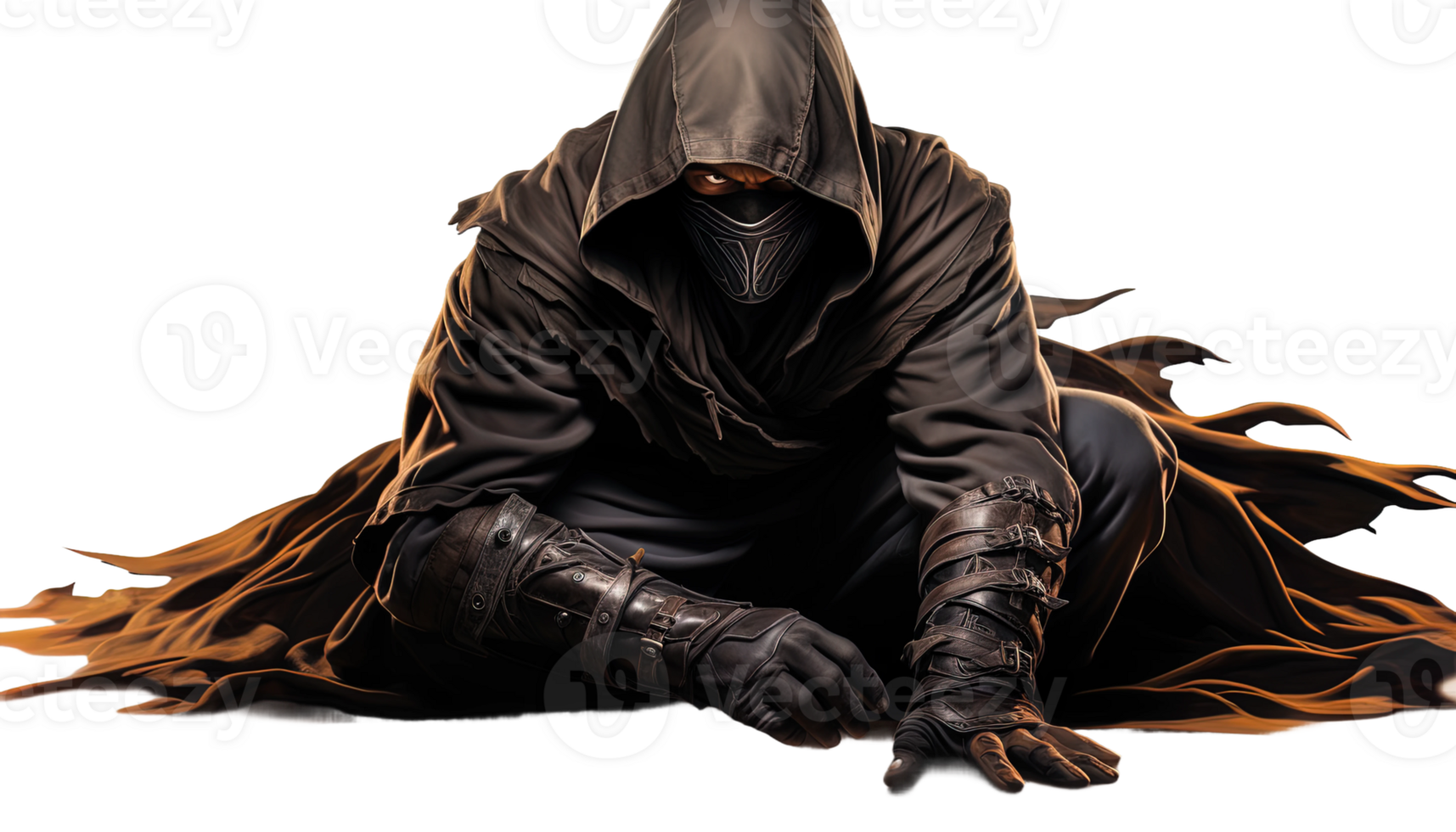 AI generated Stealthy ninja clipart, shadow warrior graphic, martial arts illustration, transparent background, Japanese ninja design, covert assassin artwork, stealth fighter png