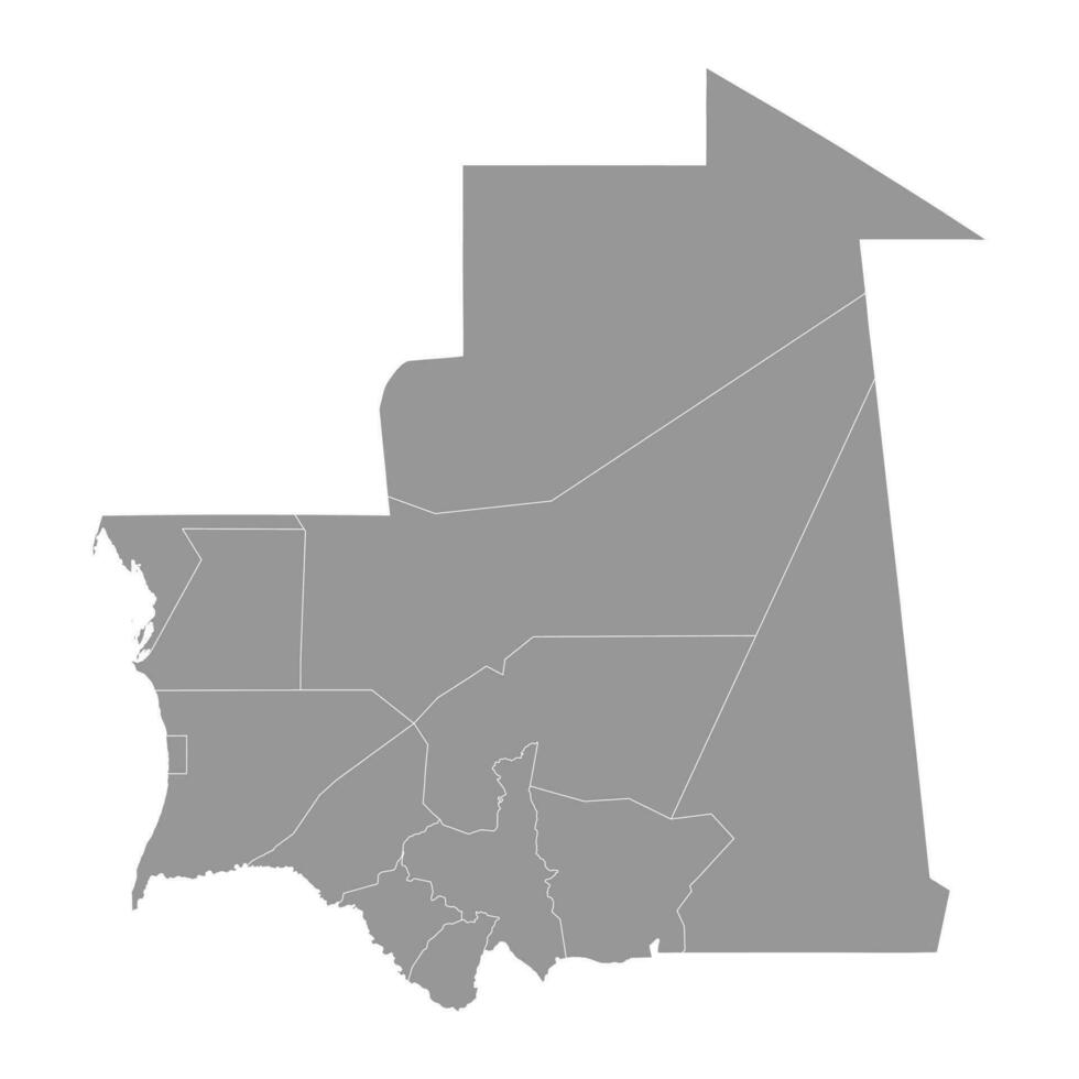 Mauritania mapa con administrativo divisiones vector ilustración.