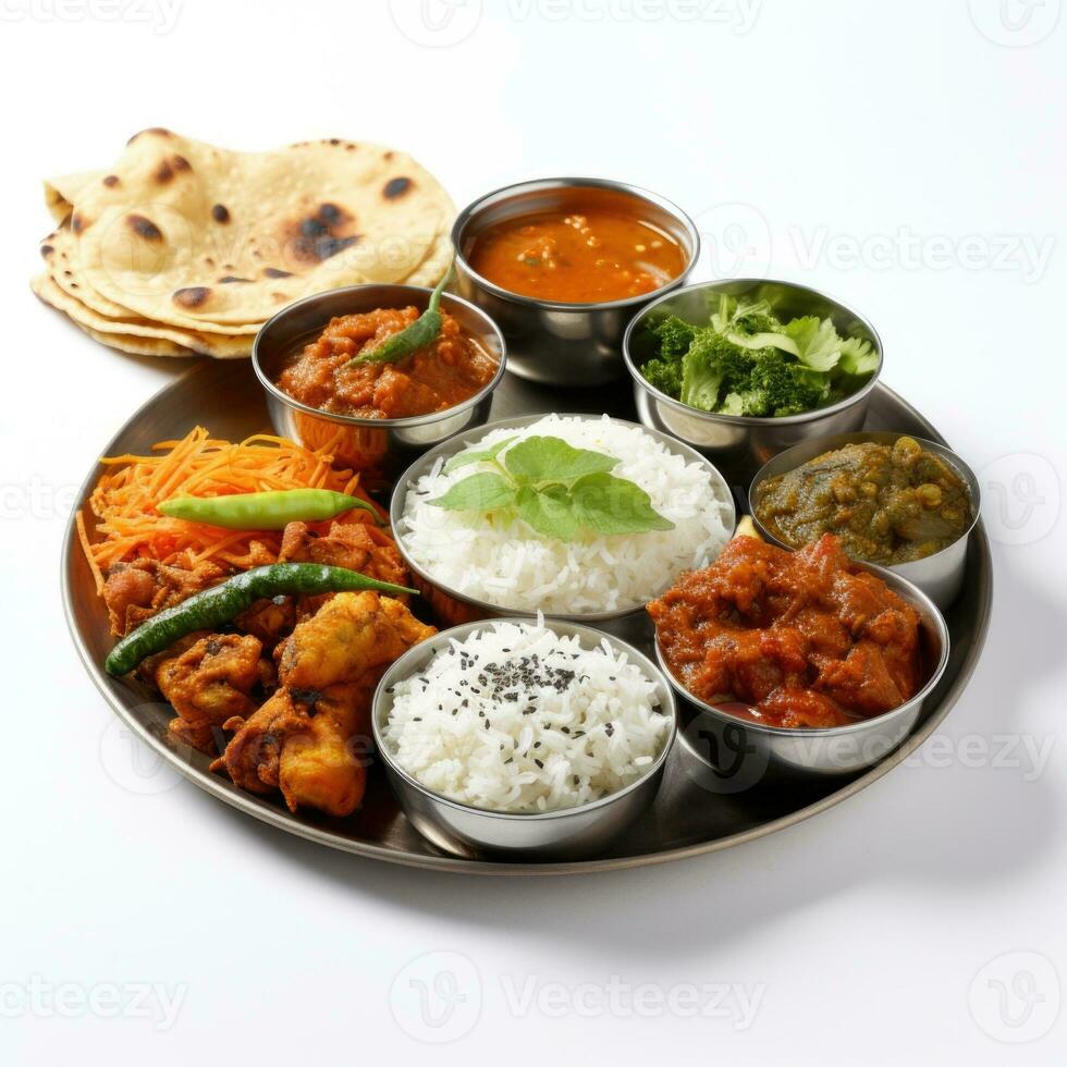 Indian style food meal lunch in white background photo