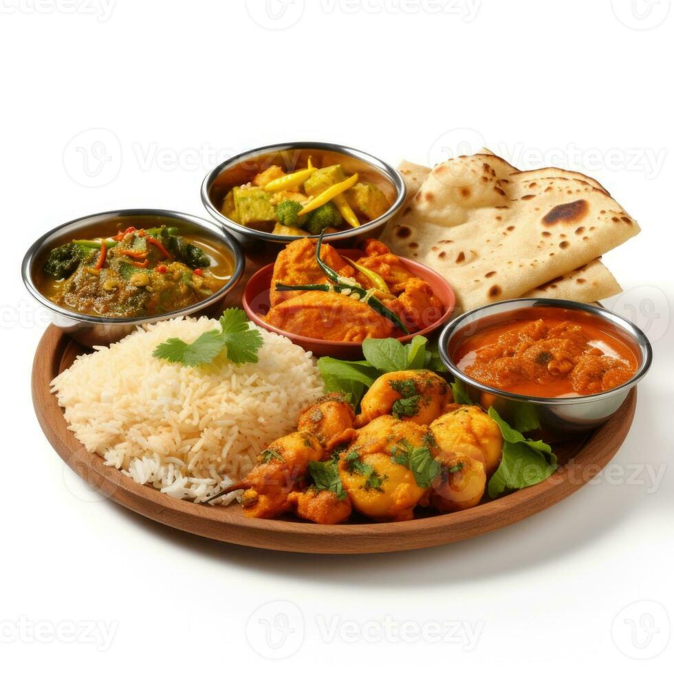 Indian style food meal lunch in white background photo