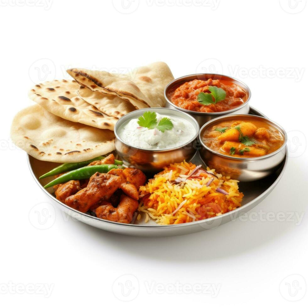 Indian style food meal lunch in white background photo