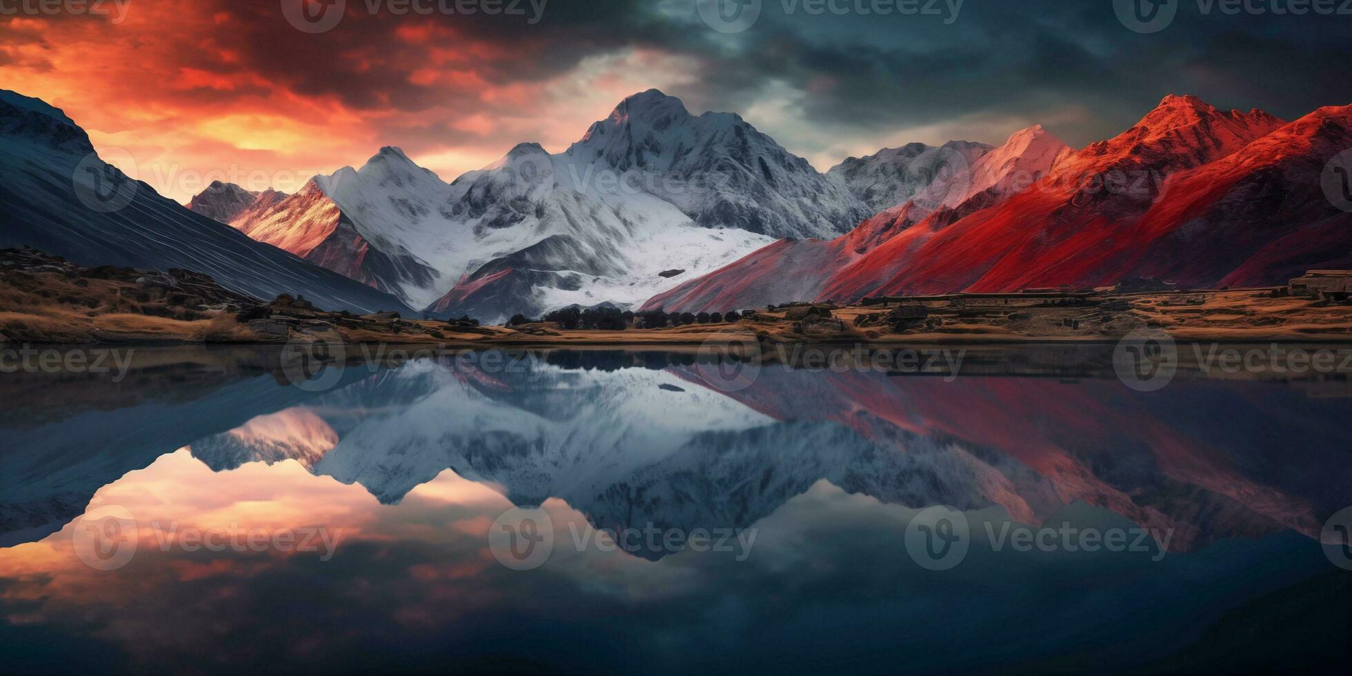 ai generado nieve montaña en amanecer momento foto