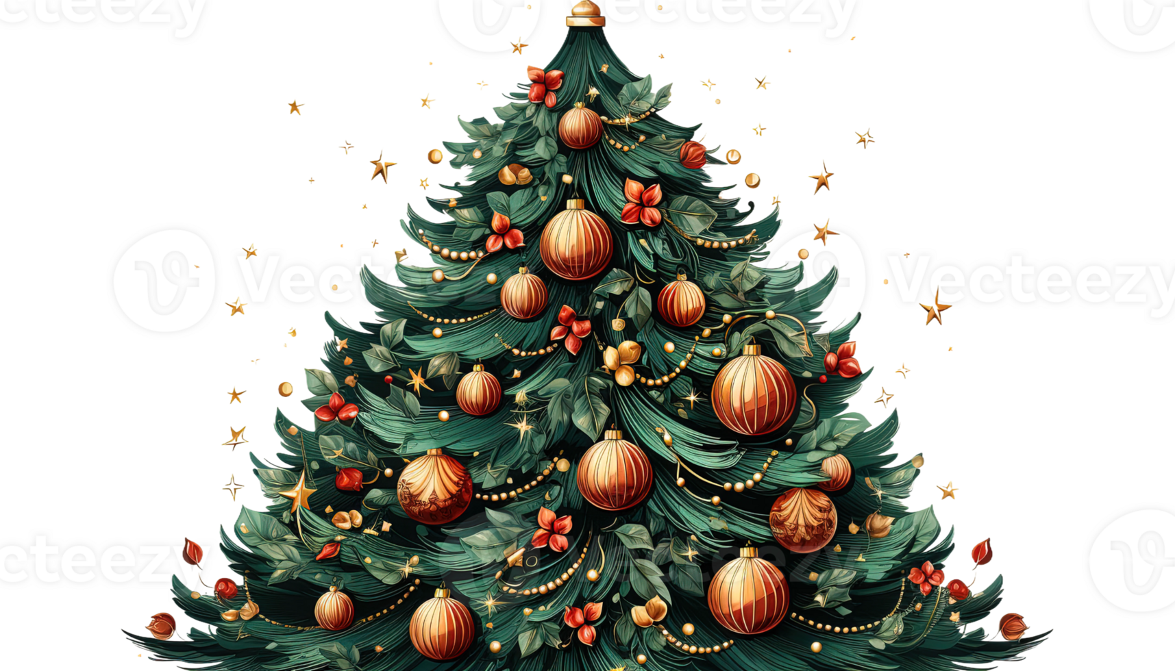AI generated Christmas tree clipart, transparent background, holiday decoration, festive illustration, Xmas tree graphics, Christmas ornament, decorative element, winter holiday, evergreen tree png