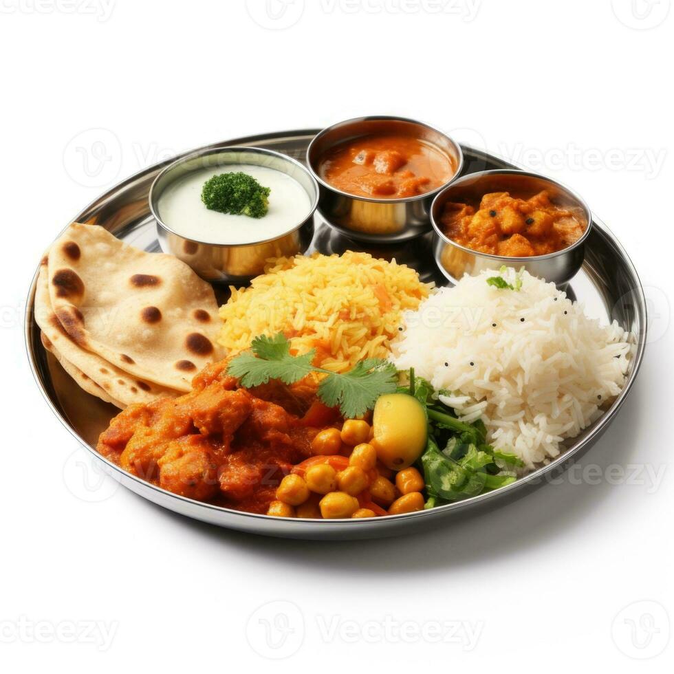 Indian style food meal lunch in white background photo