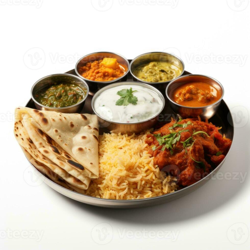 Indian style food meal lunch in white background photo