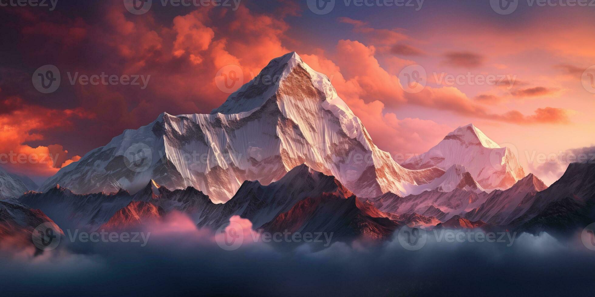 AI generated Snow mountain in sunrise moment photo