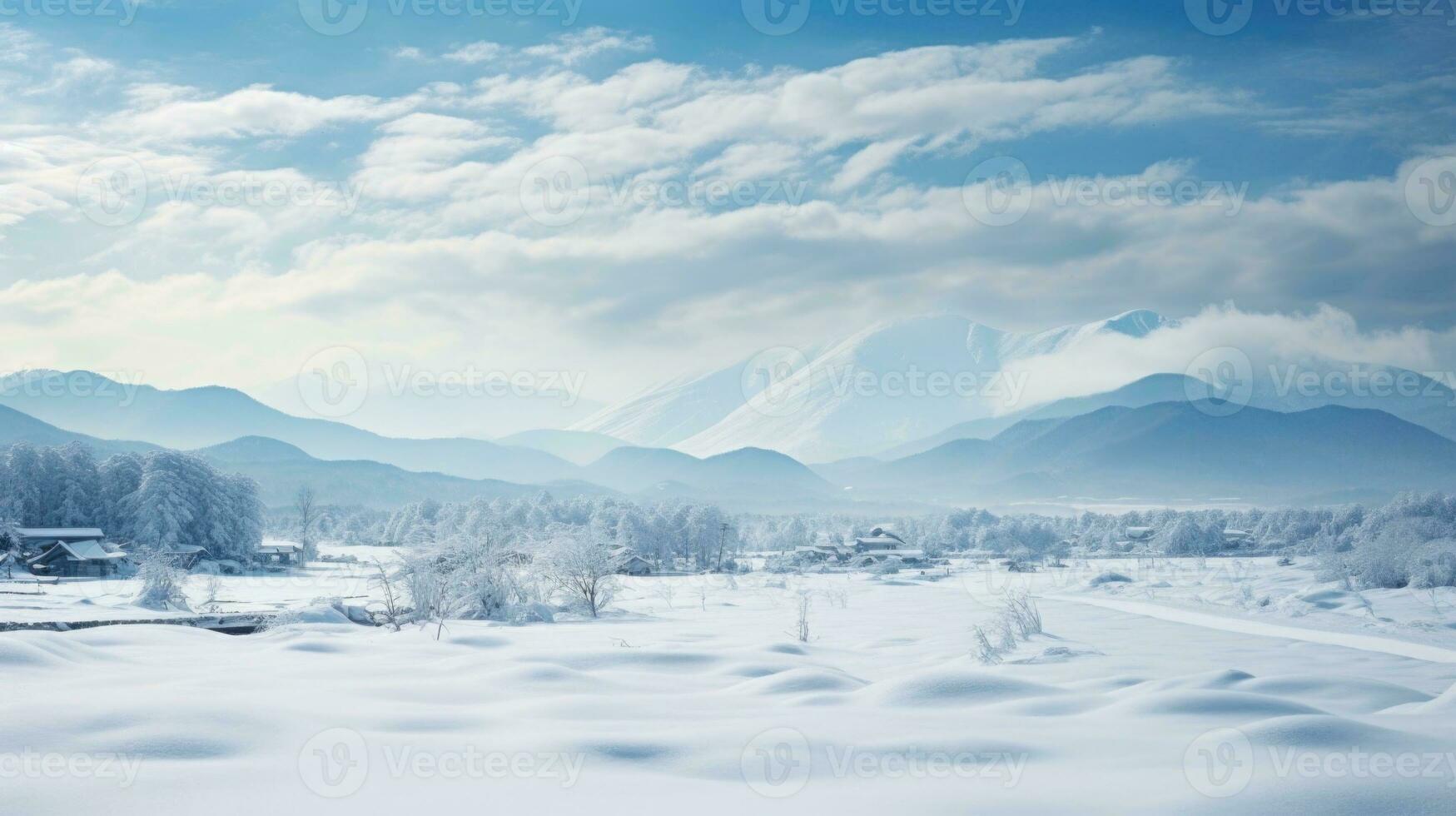 AI generated Scene of countryside covered with snow photo