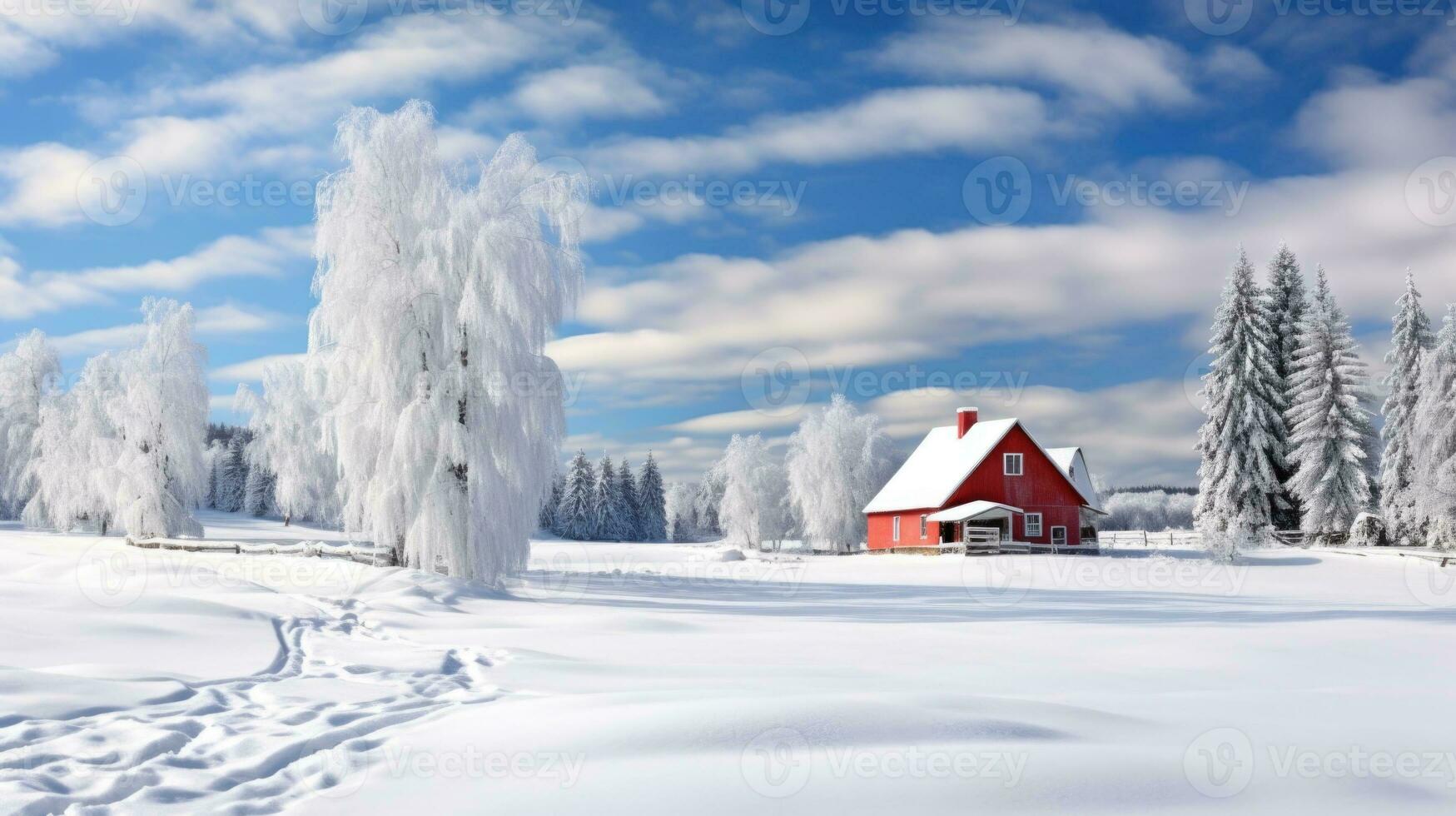 AI generated Scene of countryside covered with snow photo