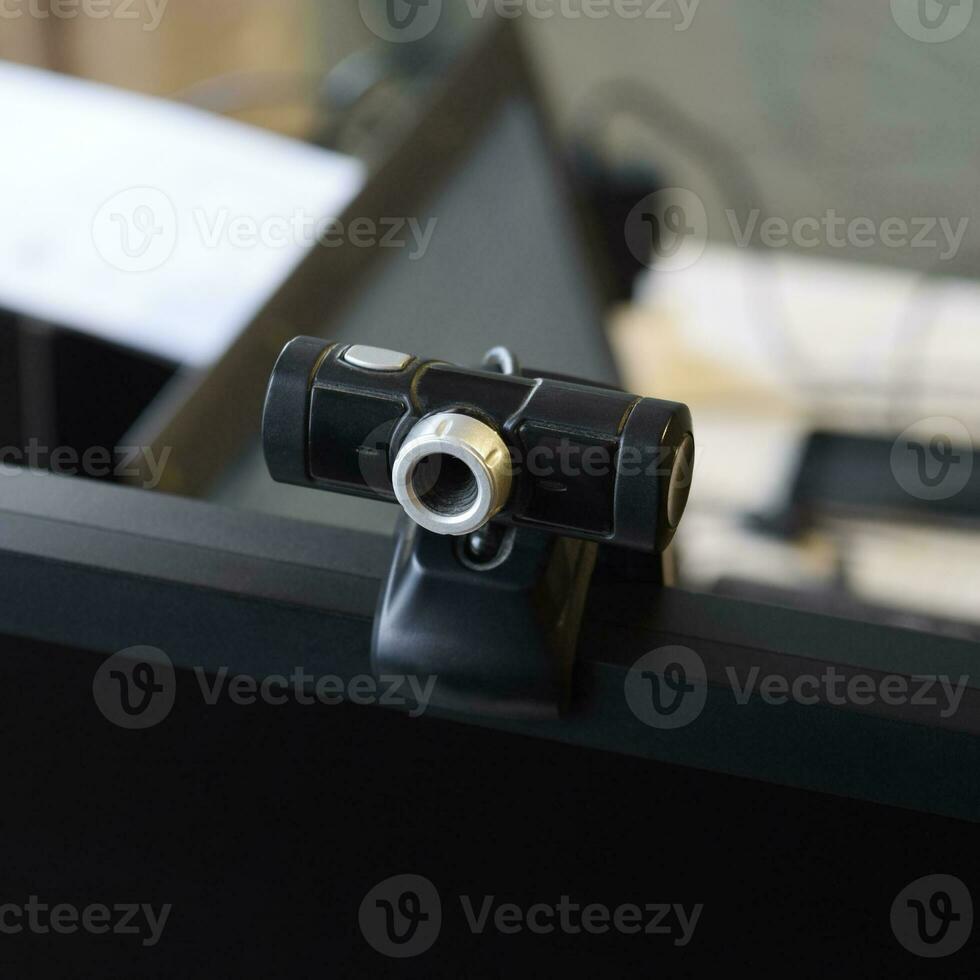 Web camera, attached to the monitor. Equipment for video photo