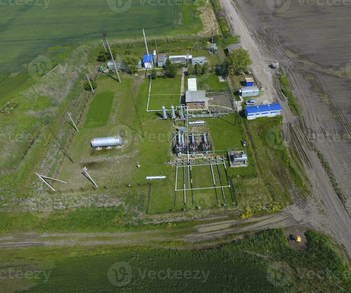 Equipment for the drying gas and condensate collection. Top view. Top view of the equipment for oil separation. Equipment for the drying gas and condensate collection. Oilfield equipment. photo