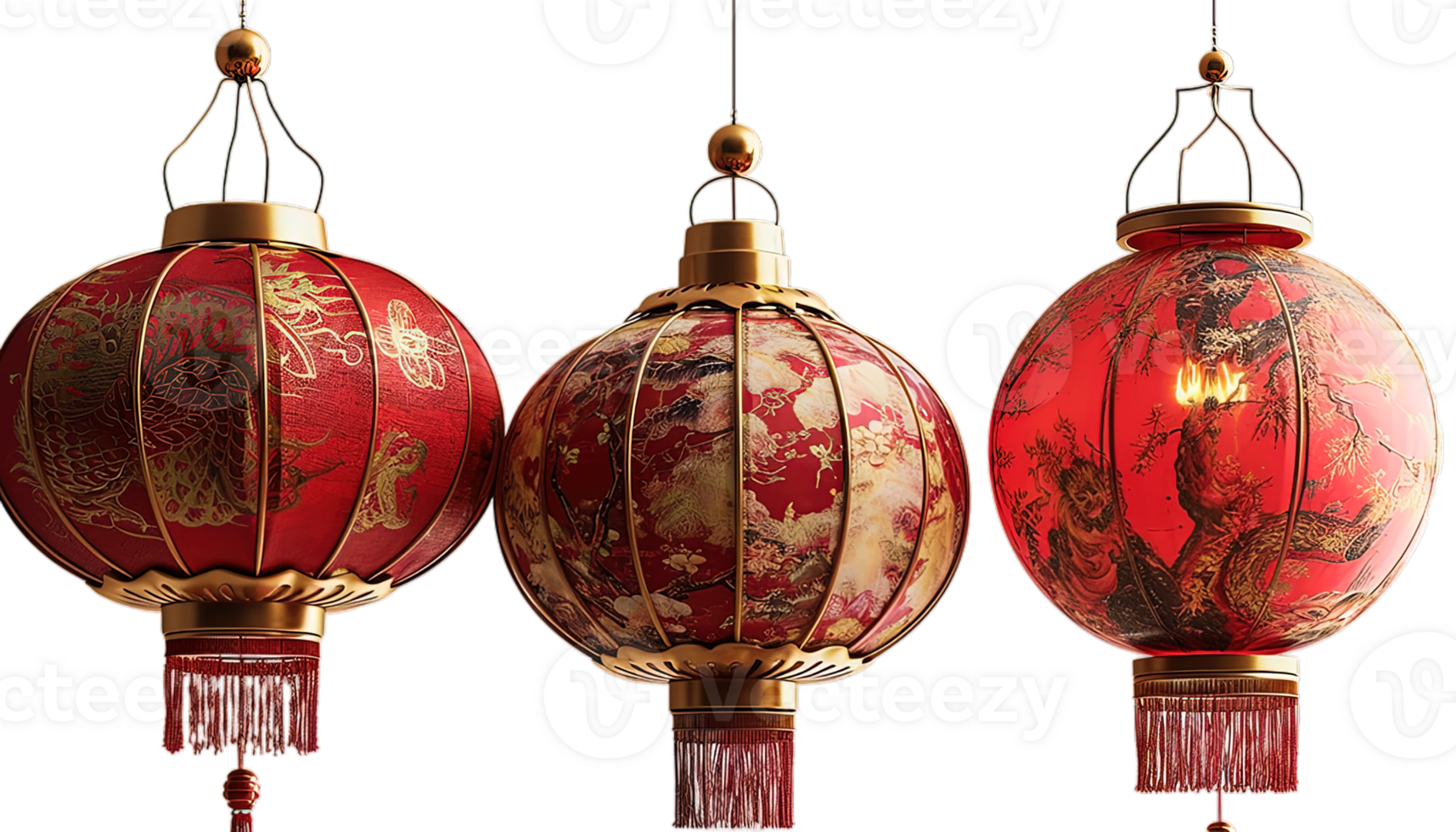 AI generated Red Chinese lanterns, festive decoration, traditional lanterns, cultural celebration, decorative frames, ornamental background, New Years Eve decor, oriental design, holiday concept png