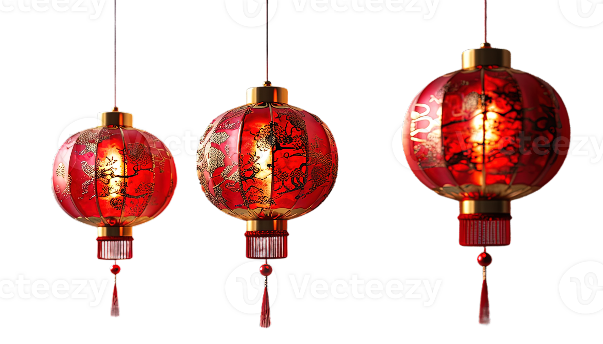 AI generated Red Chinese lanterns, festive decoration, traditional