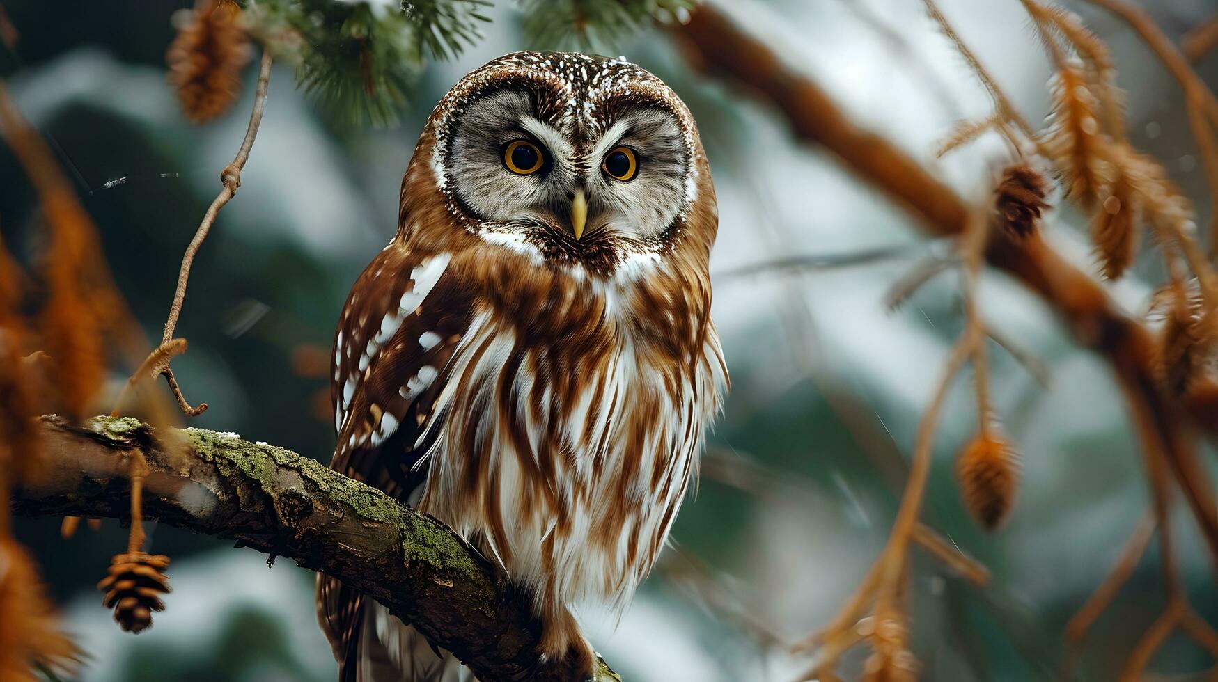 AI generated Boreal Owl in Winter's Embrace Among Frosted Pines photo