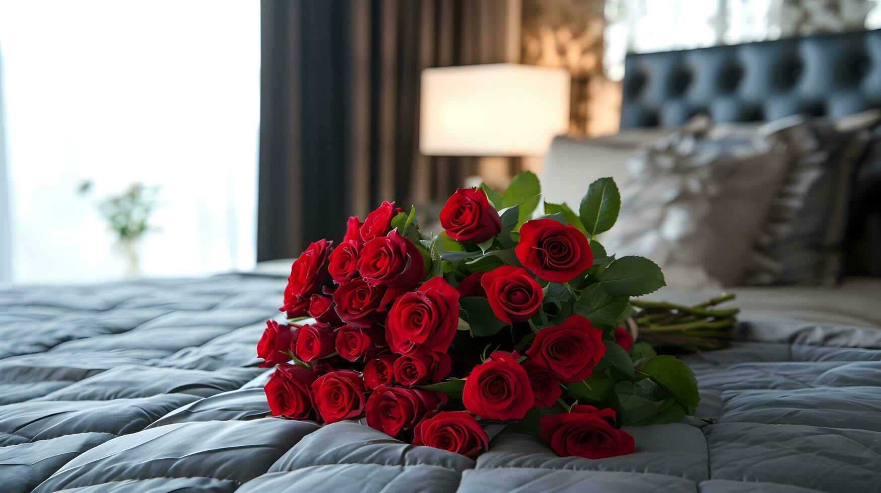 AI generated Luxurious Comfort with a Bouquet of Red Roses photo