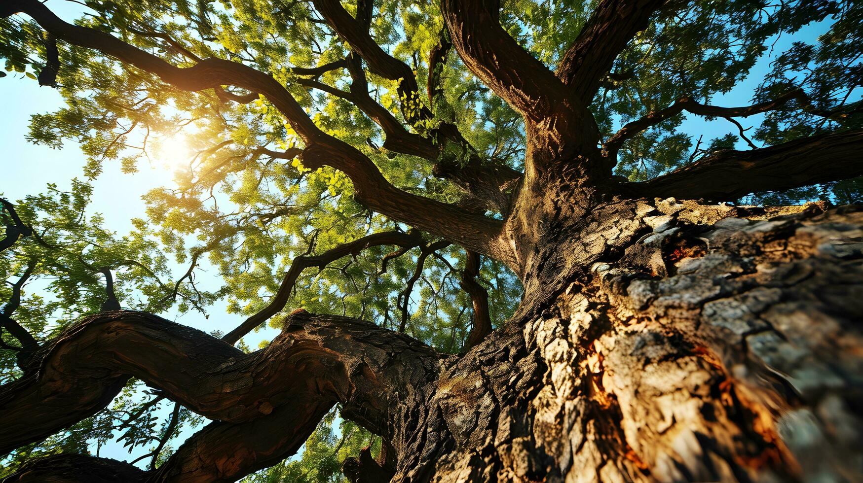 AI generated Looking Up at the Majestic Canopy of an Oak Tree photo