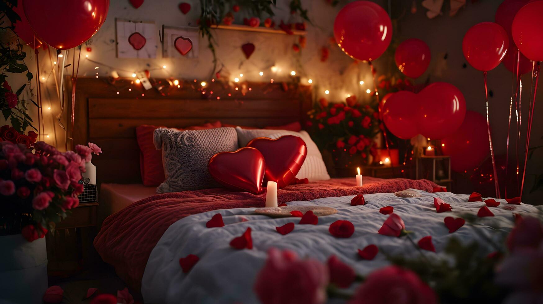 AI generated Valentine Day Theme with Heart Balloons and Roses photo