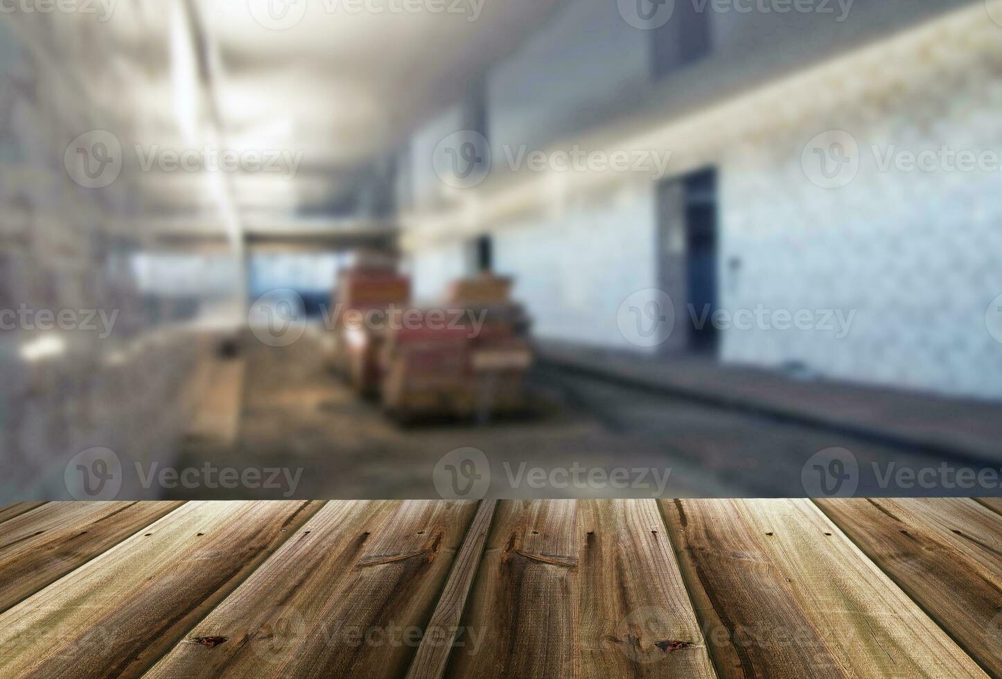 Blurred unfocused picture of warehouse interior photo