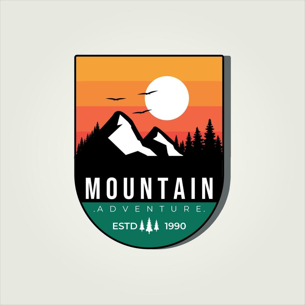 mountain budge logo vector vintage illustration, sign , symbol aesthetic sunset