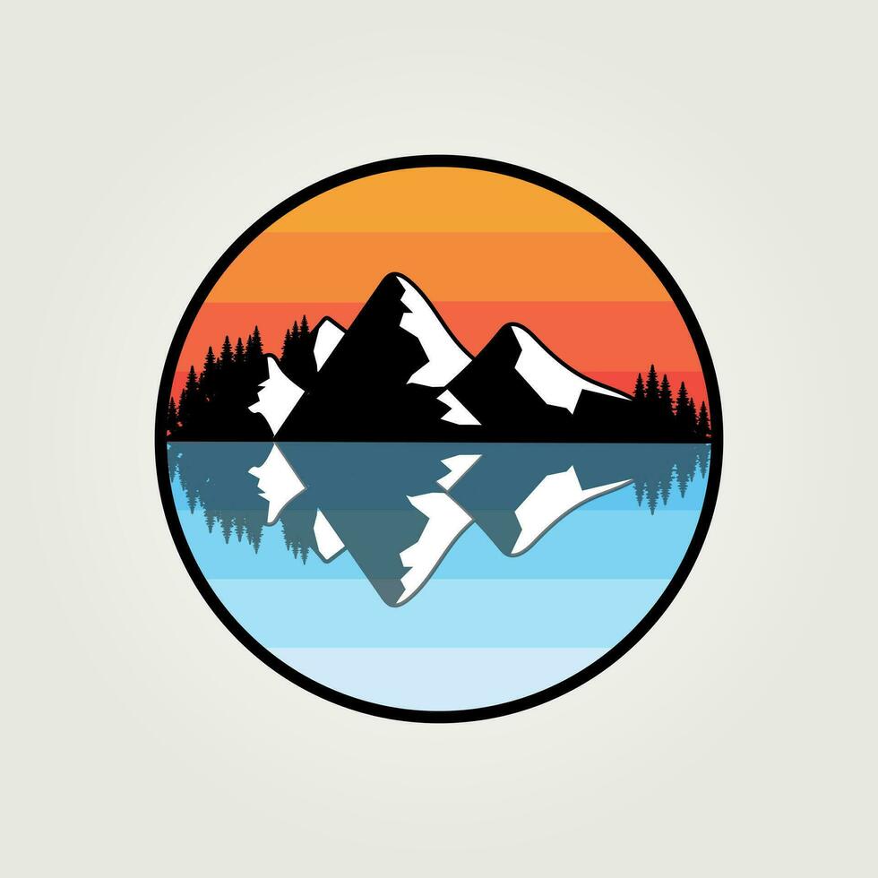 mirror mountain logo vector vintage illustration design