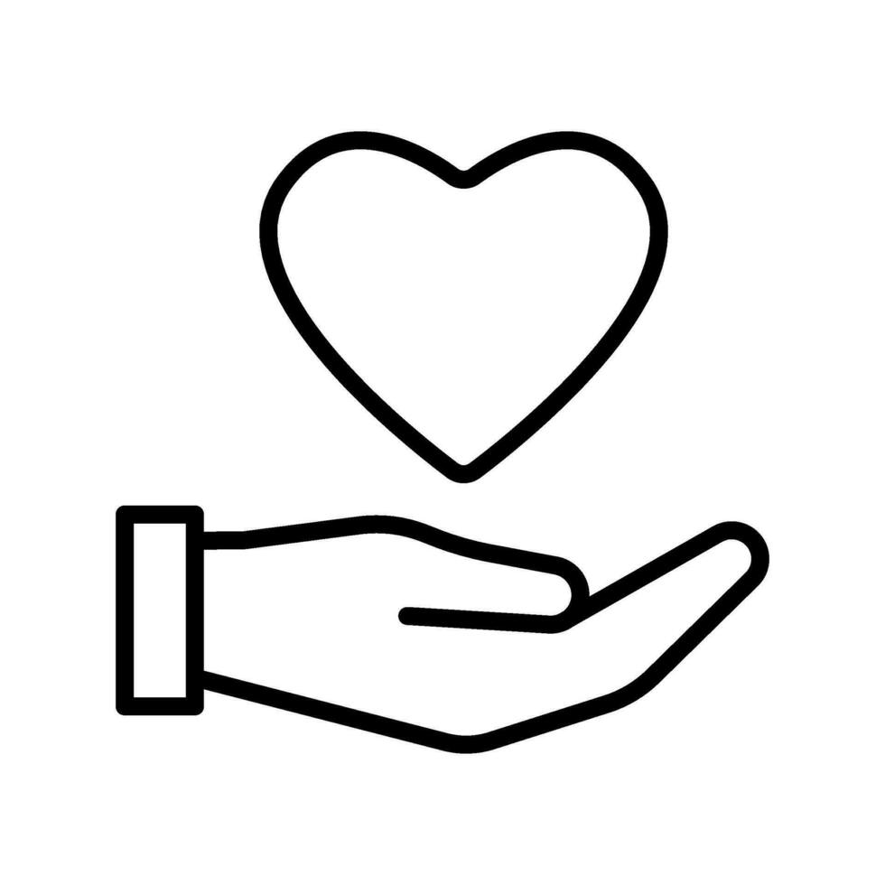 Human hand sends heart love, congratulate, support, good feedback, thanks, line icon. Hand give heart like. Concept of charity, donation, help. Hands gesture share your love. Vector illustration