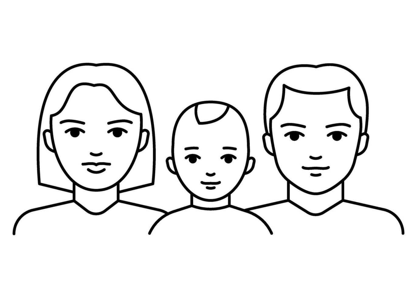Family with child boy, line icon. Kid with father and mother, parents. Happy family. Vector outline illustration