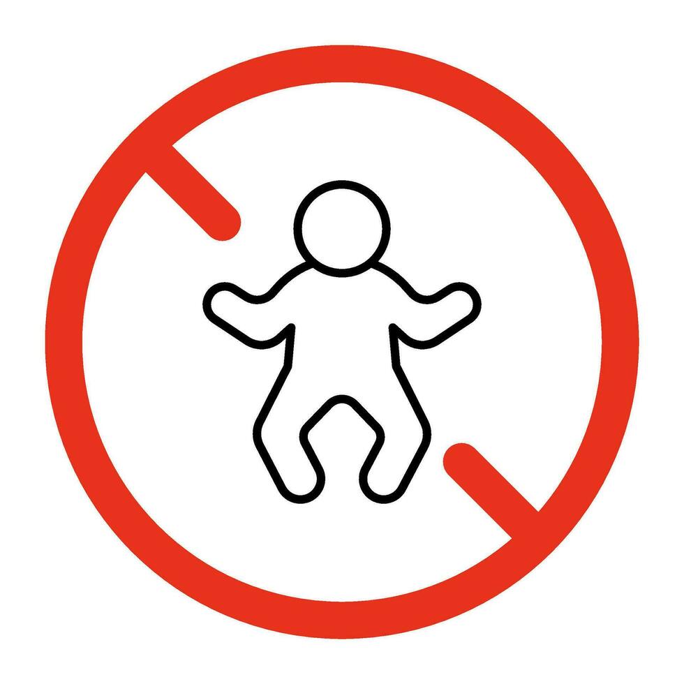 prohibido entrada para bebé, línea peligro icono. símbolo de persona niño prohibido. restricción en Entrada de niño. vector firmar