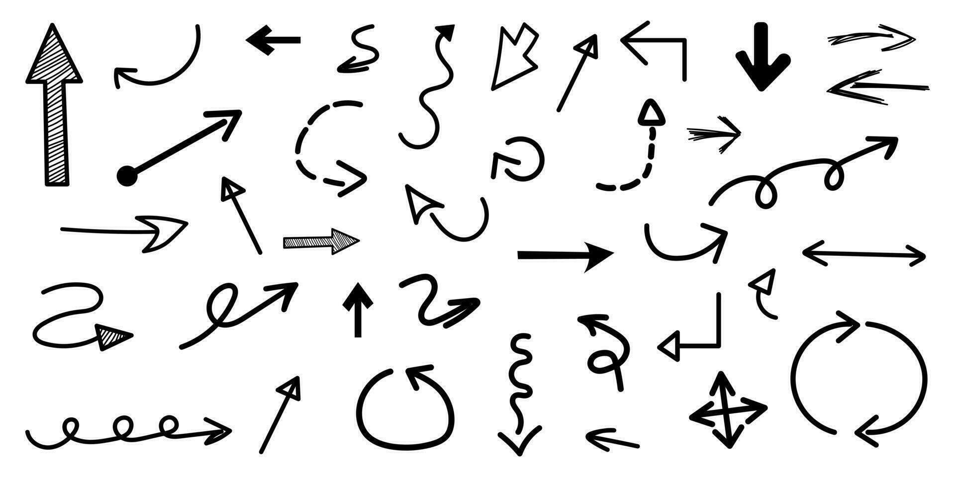 A set of black arrows in the style of doodles. Broken arrows in the form of a loop. Flow direction. vector