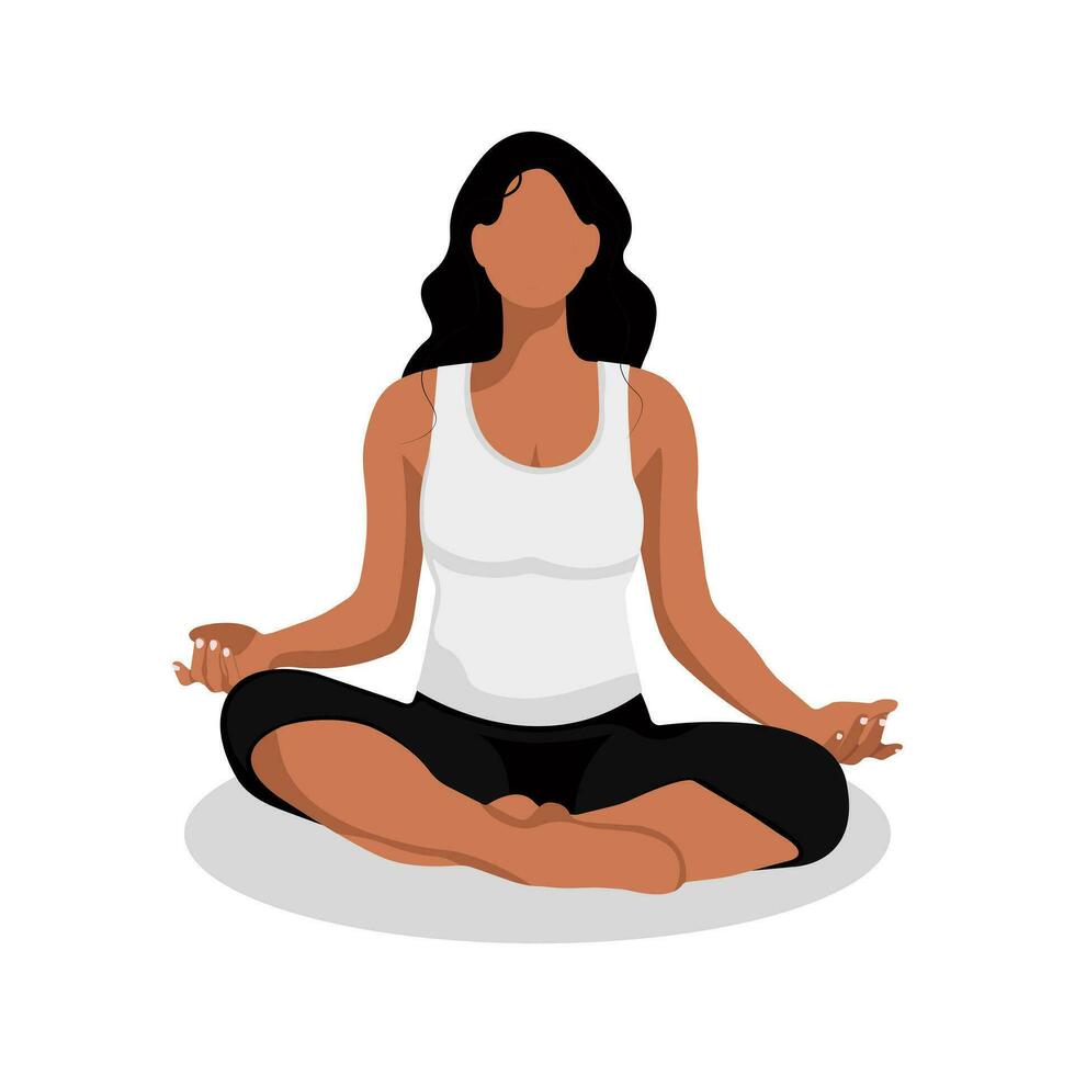 Yoga is good for the health of the body, mind and emotions. Beautiful young woman in lotus pose. Style without a face vector