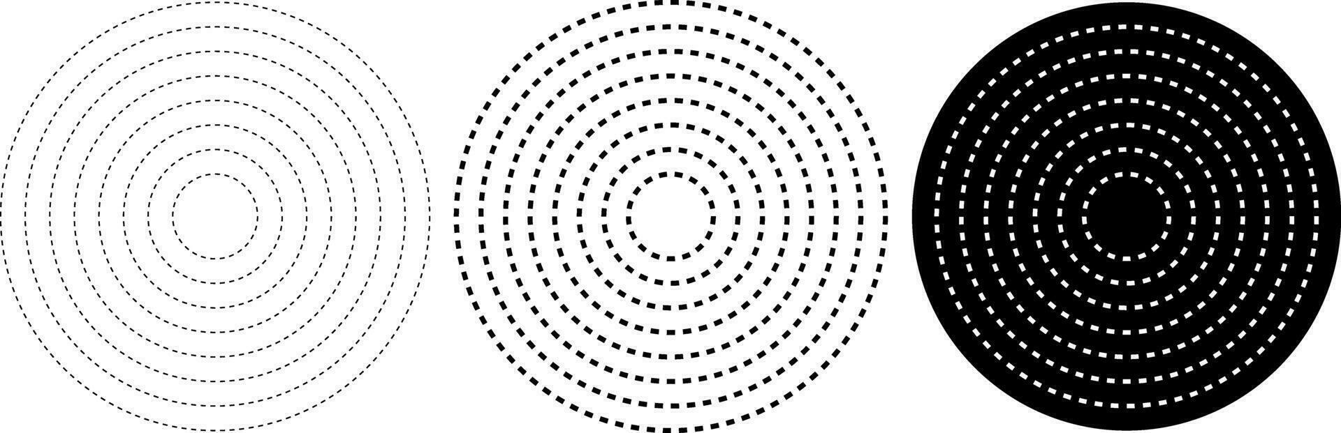 Halftone dash circle element. Radial, radiating dash lines. Circular, concentric circles vector