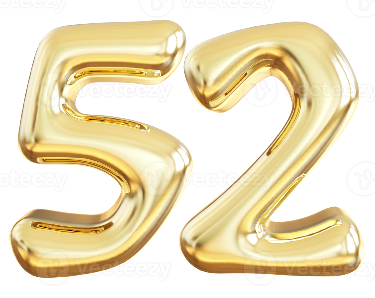Gold 3d number 52 png