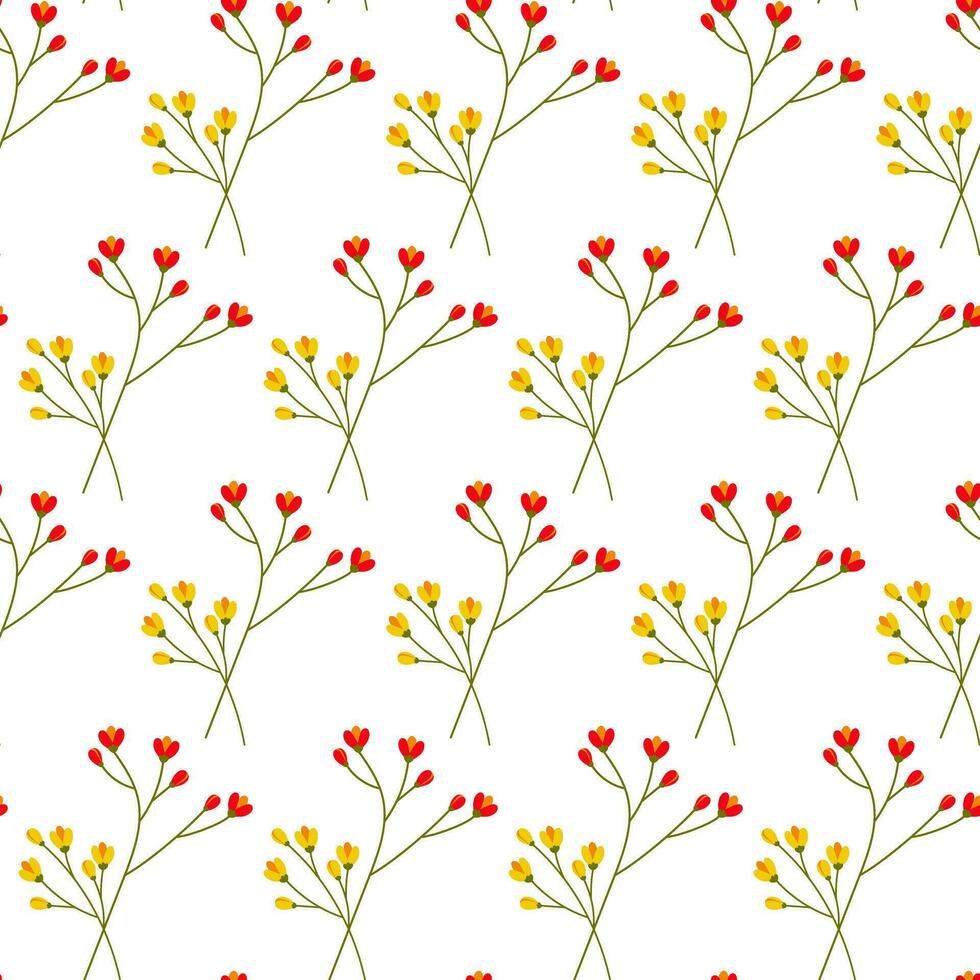 Natural seamless pattern of flowering branches in trendy bright shades. Design concept for backdrops vector