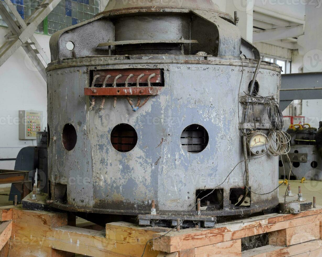 Engines of water pumps at a water pumping station. Pumping irrig photo