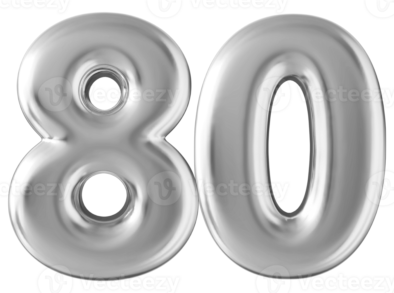Silver 3d number 80 png