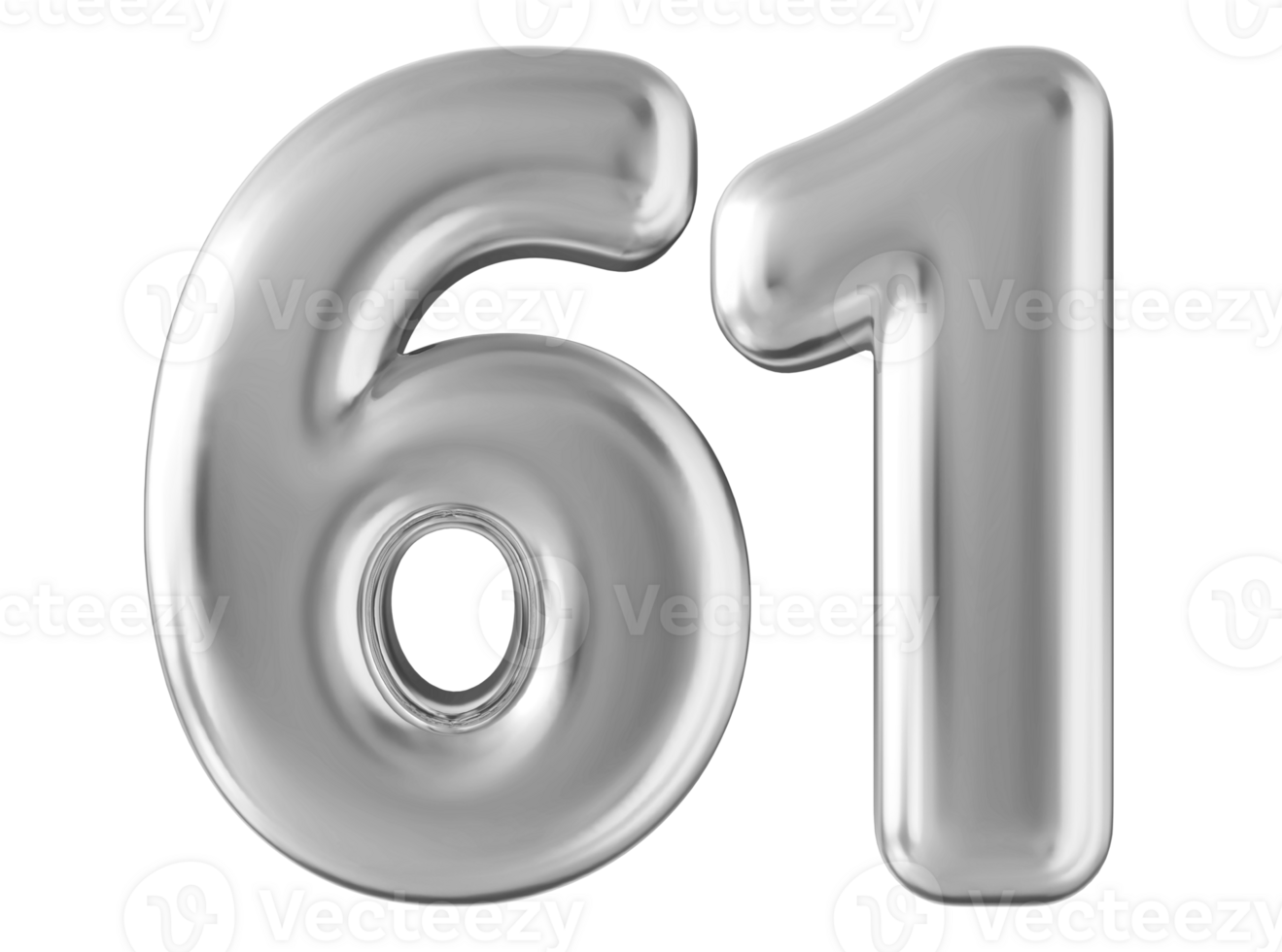 Silver 3d number 61 png