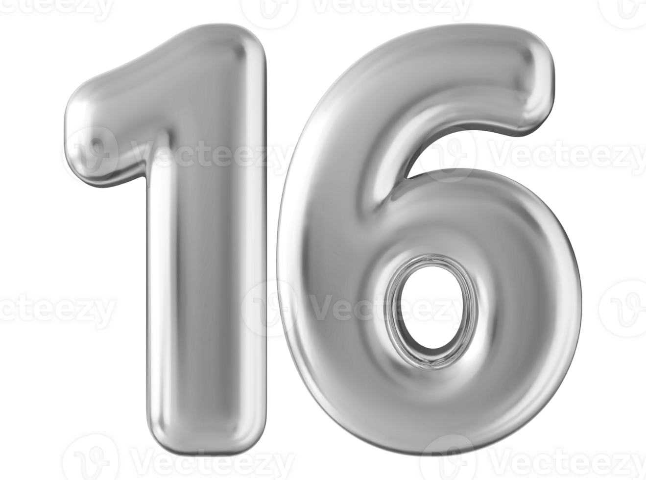 Silver 3d number 16 png