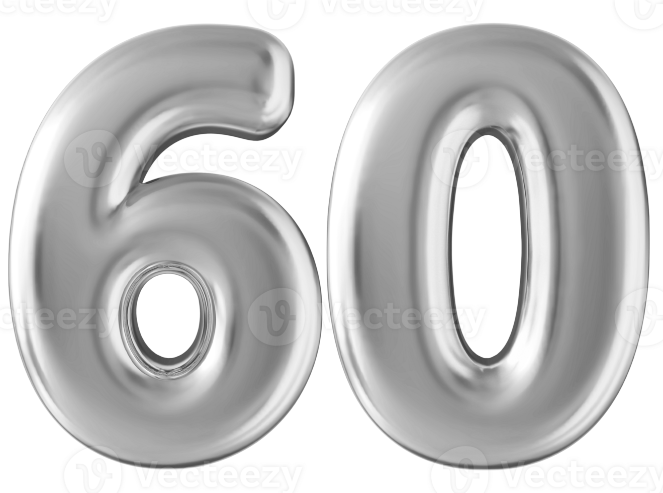 Silver 3d number 60 png
