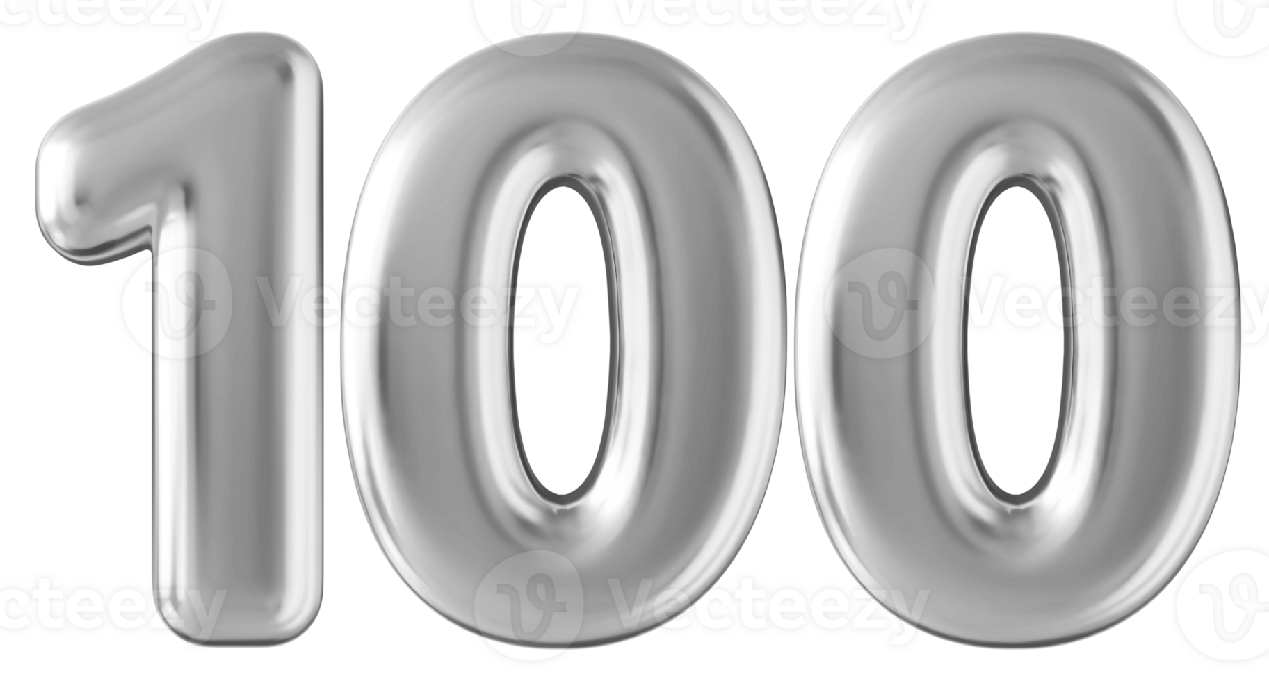 Silver 3d number 100 png