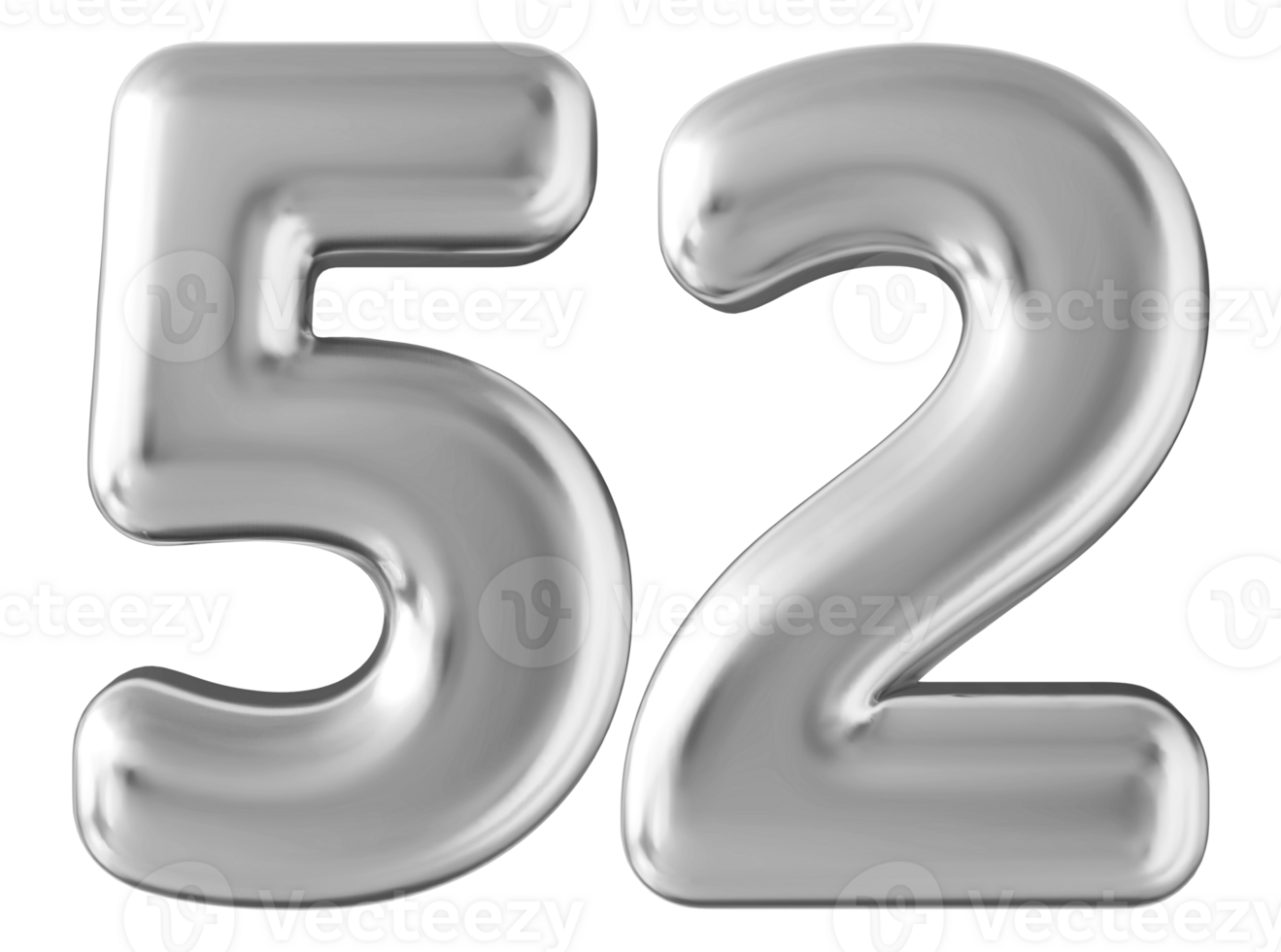 Silver 3d number 52 png